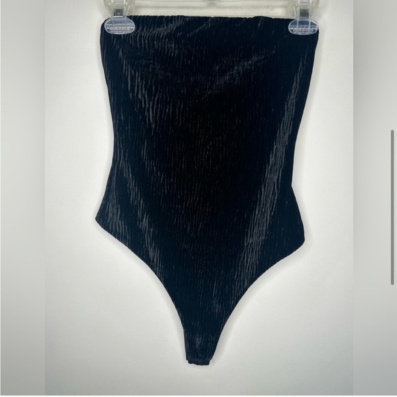 NAKED WARDROBE Strapless Velour Unitard Bodysuit, Black, Size XS, NWT - Picture 6 of 11
